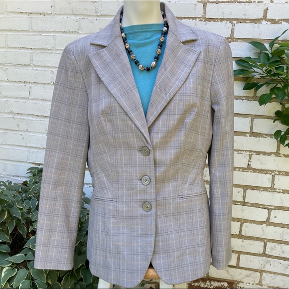 Larry Levine Notch Collar Blue Gray plaid 3 button Classic Blazer Jacket sz12 - Picture 15 of 15